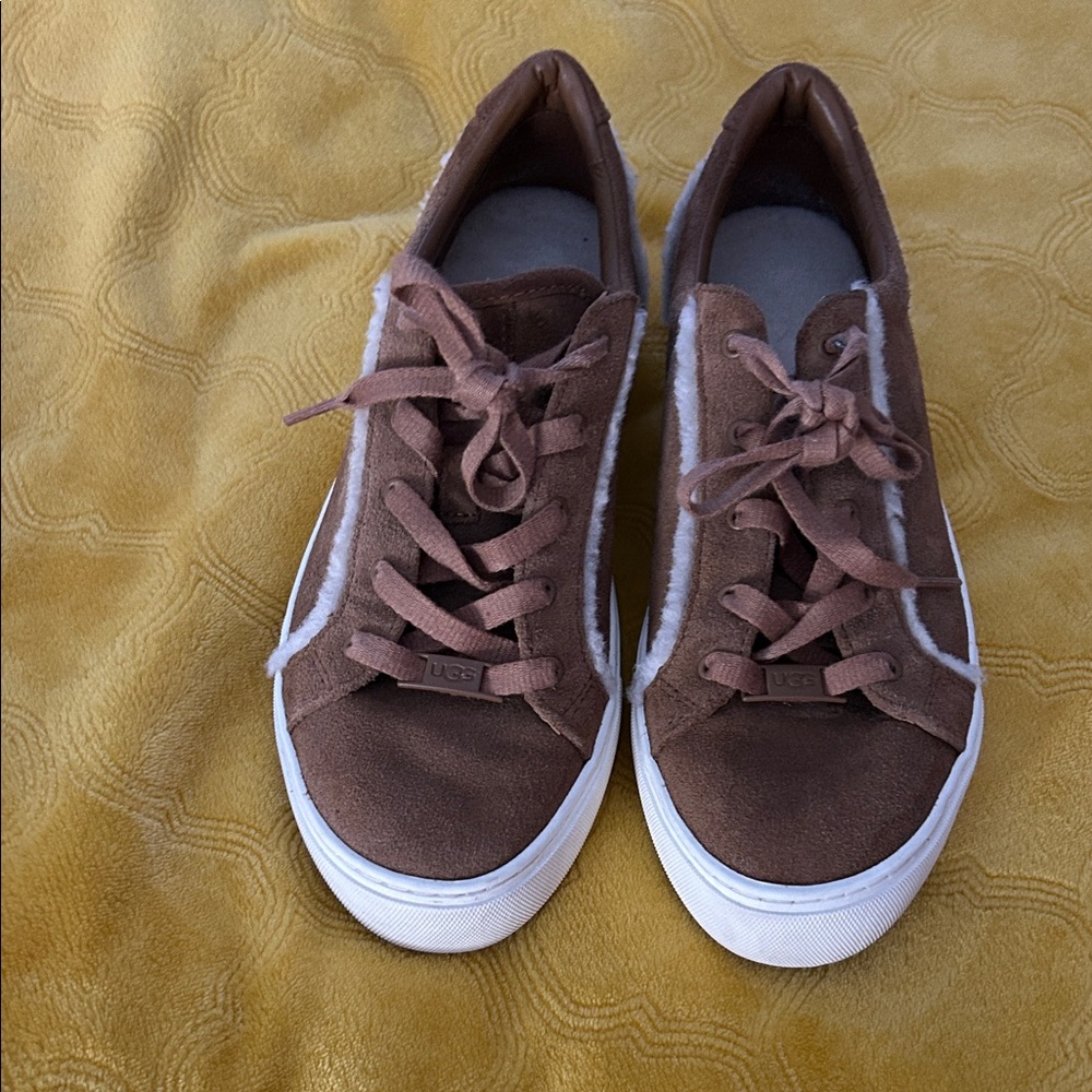UGG Tan Suede Sneakers with Cream Trim - Picture 7 of 7